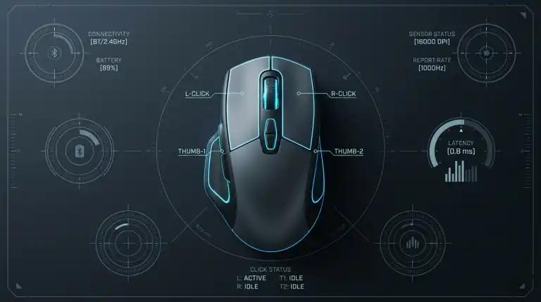 Online mouse switch debounce chatter and double click test diagnostic